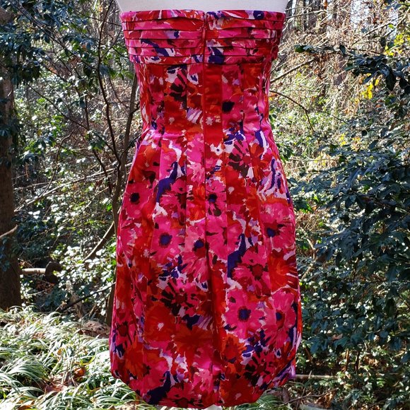 BCBG MAXAZRIA Begonia Bubble Hem Mini Dress in Bold Pink Floral Rose Size 12 New - Picture 10 of 10